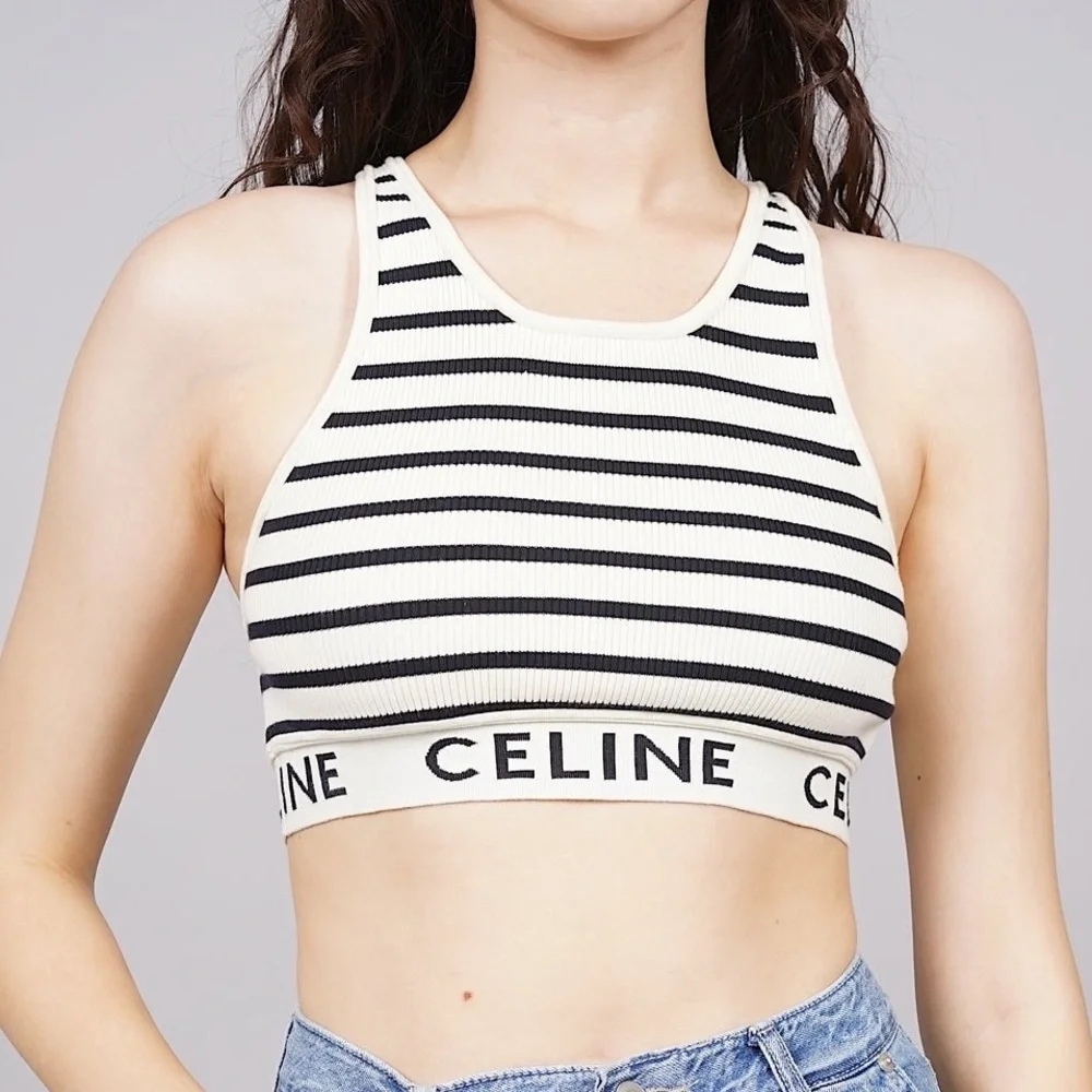 Celine Striped Ribbed Crop Top - Picture 1 of 6